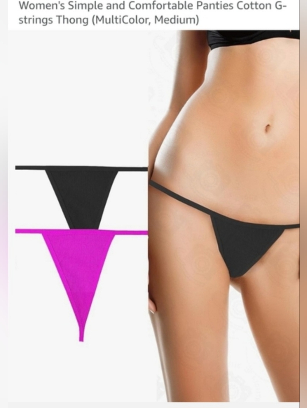 Women’s Cotton G-String Thong Bikini Panty - Black & Fuchsia